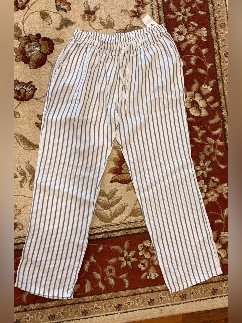 NWT Coral Cove White Blue Linen Striped Pants Small/Medium